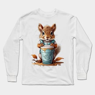 Iced Coffee and Cute Squirrel Long Sleeve T-Shirt